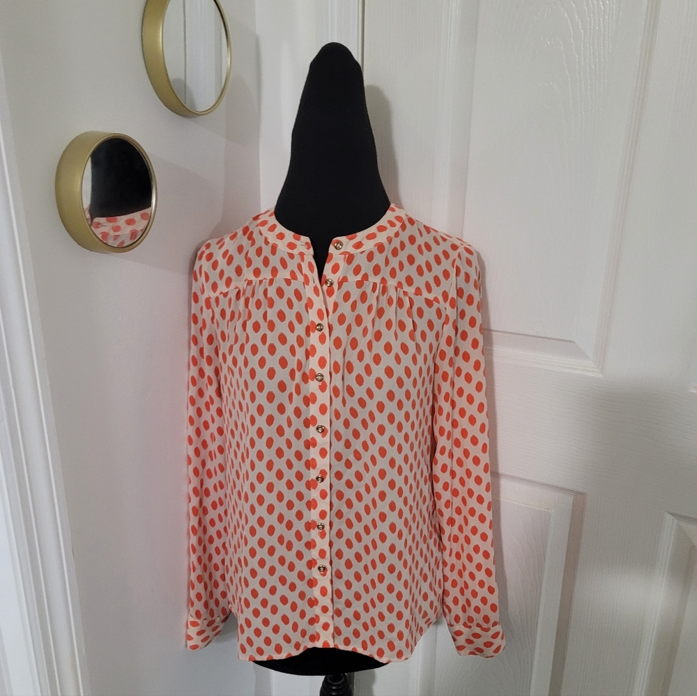 Banana Republic Orange Dots Button Down Blouse Career Wear XS